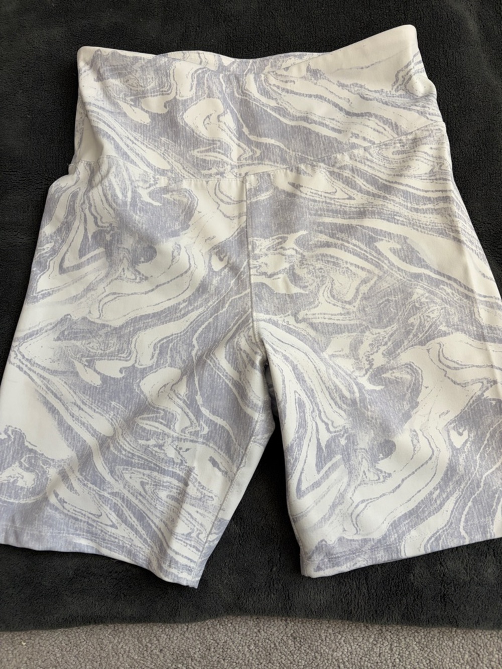Forever 21 Marble-Print High Waist Bike Shorts in White & Light Gray